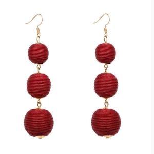 Bohemian Triple Ball Tassel Earrings Hot Red
